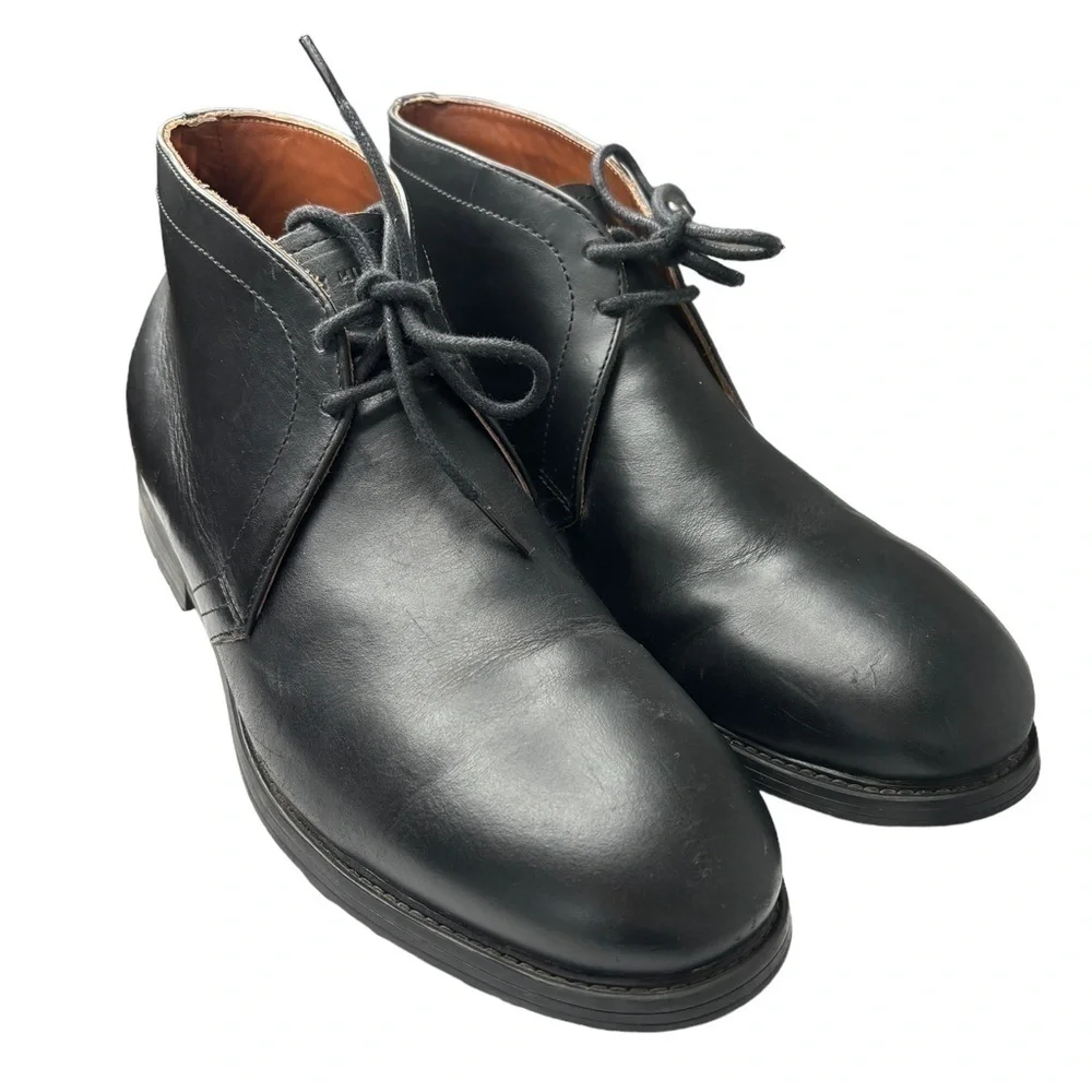 TOMMY HILFIGER Mens Chukka Boots 11 M Black Leather Oxford Boot Rubber Sole EUC